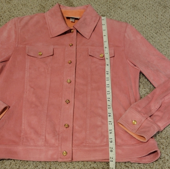 VTG St John Sport by Marie Faux Suede Button Jacket Gold Hardware Pink Orange - Picture 7 of 12